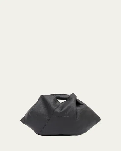 Mm6 Maison Margiela Mini Japanese Draped Grainy Leather Top-handle Bag In Black