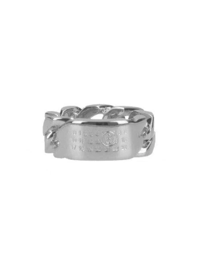 Mm6 Maison Margiela Minimal Chain-link Ring In Silver