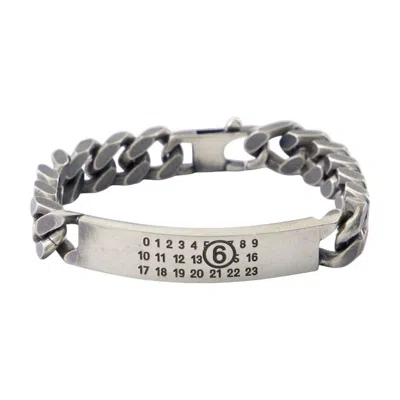 Mm6 Maison Margiela Minimal Logo Id Tag Bracelet In Metallic
