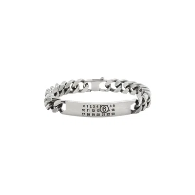 Pre-owned Mm6 Maison Margiela Minimal Logo Id Tag Curb Bracelet 'brunito' | Silver | Men's Size 8