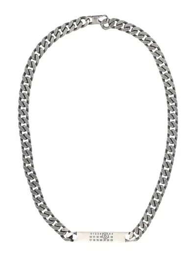 Mm6 Maison Margiela Minimal Logo Id Tag Curb Necklace In Metallic