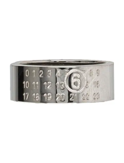 Mm6 Maison Margiela Minimal Numeric Signature Ring In Silver
