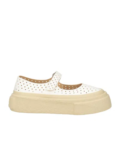 Mm6 Maison Margiela Minimalist Genuine Leather Mary Jane Wedge Heels In White