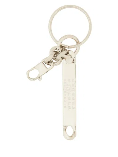 Mm6 Maison Margiela Minimalist Keychain With Logo Decoration In Silver