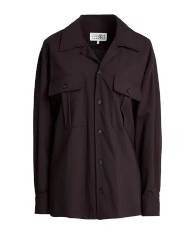 Mm6 Maison Margiela Minimalist Longsleeve Wool Shirt In Purple