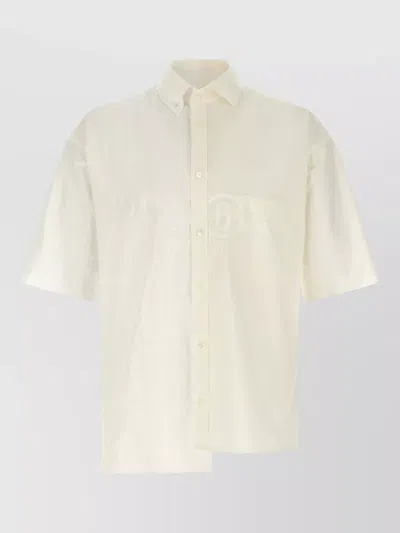 Mm6 Maison Margiela Mixed Fabric Shirt Short Sleeves Collar In White