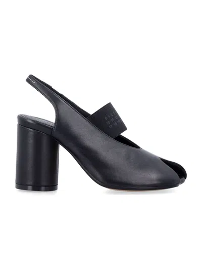 Mm6 Maison Margiela Sculpted Slingback Sandals With Tabi Split Toe And 8 Cm Heel In Black