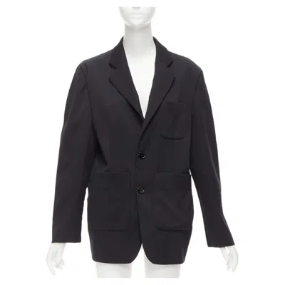 Pre-owned Mm6 Maison Margiela Mm6 Black Grey Virgin Wool Blend Contrast Back Fray Edge Boxy Blazer It38 Xs In Gray