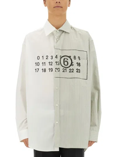 Mm6 Maison Margiela Asymmetric Numeric Shirt With In White
