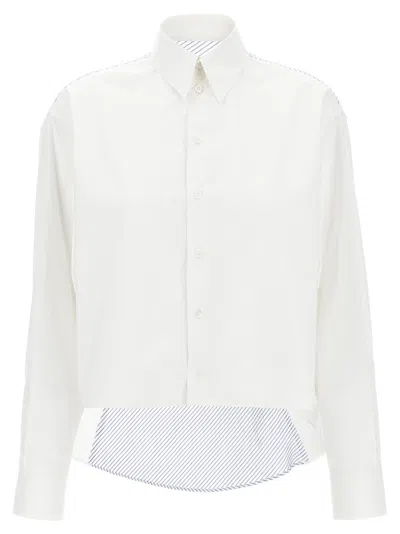 Mm6 Maison Margiela Mm6 By Maison Margiela Asymmetric Crop Shirt With Striped Back Insert In White