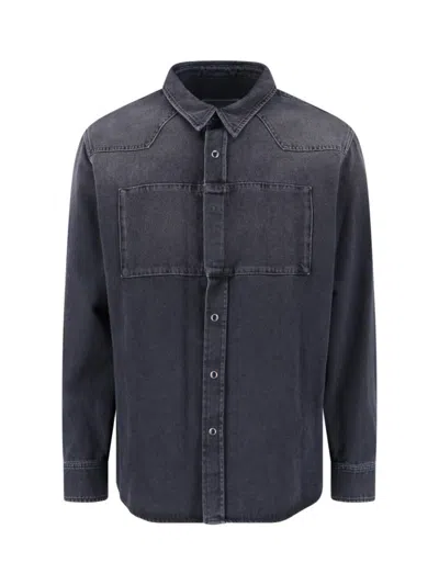 Mm6 Maison Margiela Mm6 By Maison Margiela Black Denim Shirt With Visible Stitching And Curved Hem In Blue