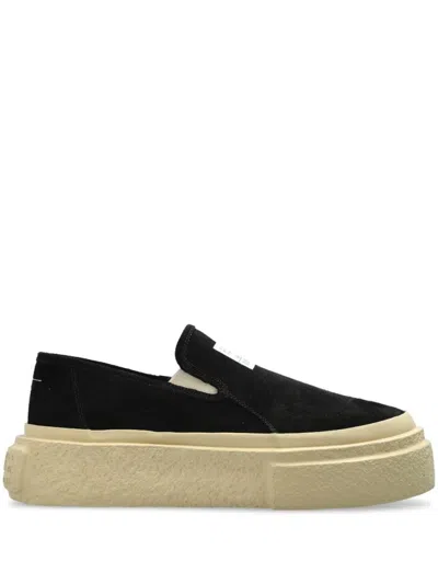 Mm6 Maison Margiela Mm6 By Maison Margiela Black Leather Slip-on Sneakers In Neutrals