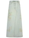 Mm6 Maison Margiela Denim Skirt With High Waist And Front Slit In Blue