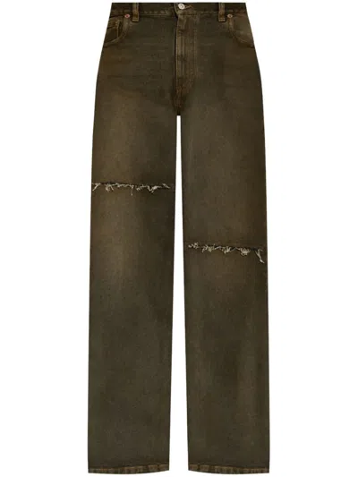 Mm6 Maison Margiela Mm6 By Maison Margiela Brown Washed Cotton Wide Leg Jeans