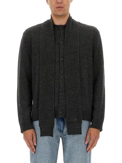 Mm6 Maison Margiela Mm6 By Maison Margiela Button-up Wool Cardigan With Shawl Collar In Black