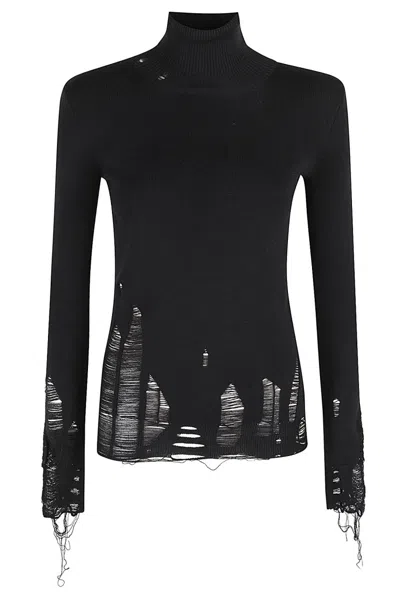 Mm6 Maison Margiela Mm6 By Maison Margiela Chain-knit Pullover With Tear-away Design In Black