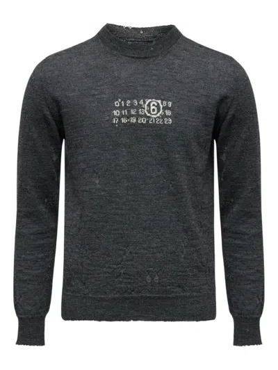 Mm6 Maison Margiela Mm6 By Maison Margiela Charcoal Grey Numeric Graphic Sweater With Ribbed Cuffs In Black