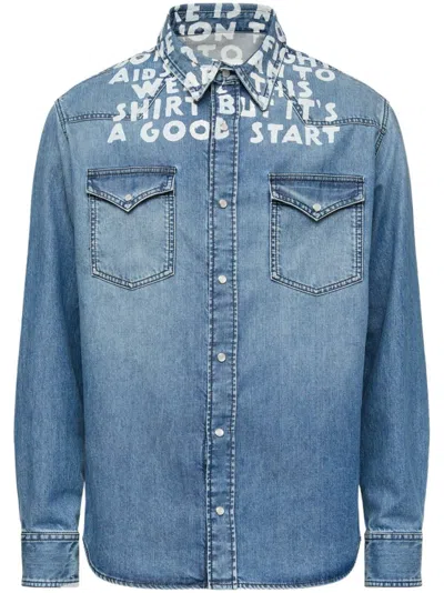 Mm6 Maison Margiela Print Logo Denim Shirt Comfort Fit In Blue