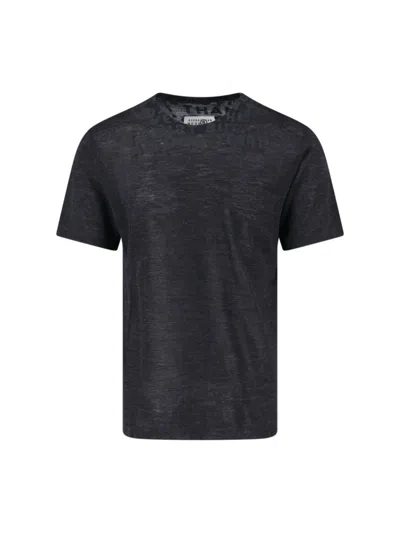 Mm6 Maison Margiela Mm6 By Maison Margiela Crew Neck Black Wool T-shirt With Bold Logo Print