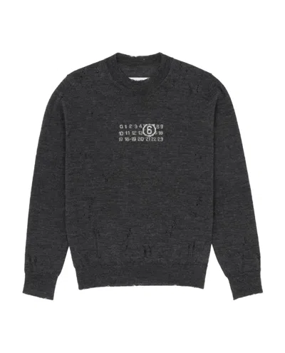 Mm6 Maison Margiela Mm6 By Maison Margiela Crewneck Sweater With Distressed Details And Unique Print In Gray