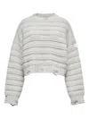 Mm6 Maison Margiela Mm6 By Maison Margiela Cropped Grey Sweater With Ribbed Knit In White