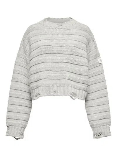 MM6 MAISON MARGIELA MM6 BY MAISON MARGIELA CROPPED GREY SWEATER WITH RIBBED KNIT
