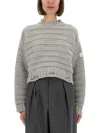 Mm6 Maison Margiela Mm6 By Maison Margiela Cropped Grey Crewneck Sweater In Gray