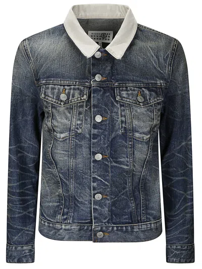 Mm6 Maison Margiela Mm6 By Maison Margiela Denim Jacket With Contrast Collar In Blue