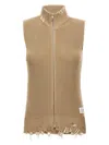 Mm6 Maison Margiela Mm6 By Maison Margiela Destroyed Cotton Knit Vest With High Neck In Brown