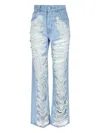 Mm6 Maison Margiela Mm6 By Maison Margiela Distressed Straight Leg Denim Jeans With White Stitching