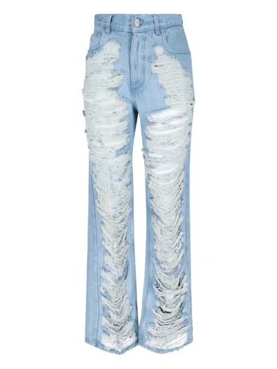 MM6 MAISON MARGIELA MM6 BY MAISON MARGIELA DESTROYED STRAIGHT JEANS – LIGHT BLUE