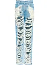 Mm6 Maison Margiela Mm6 By Maison Margiela Distressed Straight Leg Denim Jeans With White Stitching