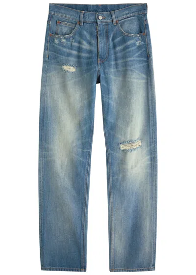Mm6 Maison Margiela Mm6 By Maison Margiela Distressed Straight-leg Denim Jeans In Blue