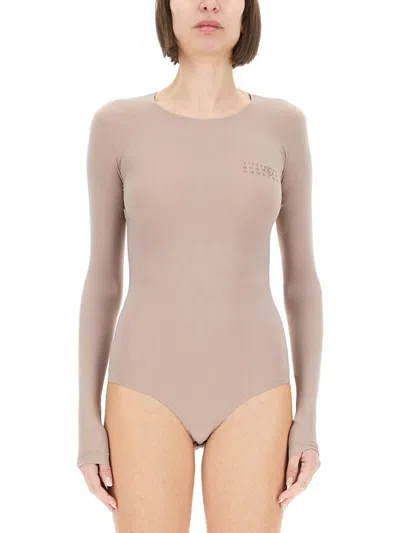 Mm6 Maison Margiela Mm6 By Maison Margiela Form-fitting Bodysuit With Long Sleeves In Beige