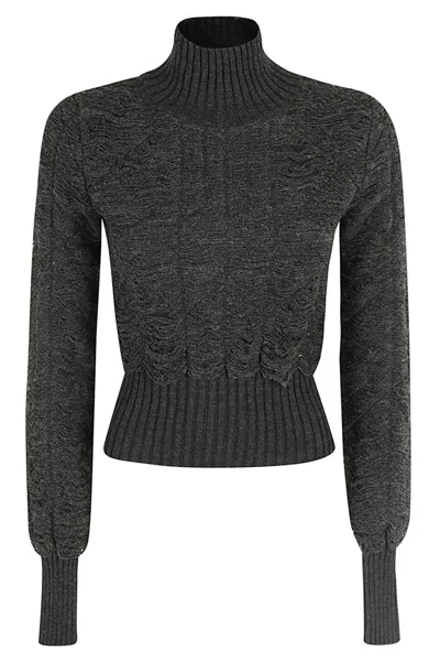 Mm6 Maison Margiela Mm6 By Maison Margiela Frayed Effect Turtleneck Sweater With Ribbed Details In Grey