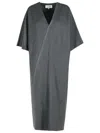 Mm6 Maison Margiela V-neckline Midi Dress Asymmetric Seam In Gray
