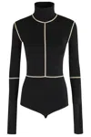 Mm6 Maison Margiela Mm6 By Maison Margiela High Neck Bodysuit With Contrasting Beige Piping