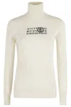 Mm6 Maison Margiela Mm6 By Maison Margiela High-neck Cream Wool Pullover With Numeric Logo In White