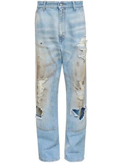Mm6 Maison Margiela Mm6 By Maison Margiela Light Blue Distressed Relaxed-fit Jeans In Clear Blue