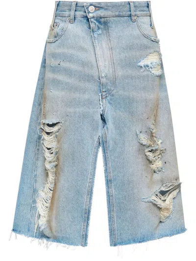 Mm6 Maison Margiela Mm6 By Maison Margiela Mid-length Denim Skirt With Distressed Detailing In Clear Blue