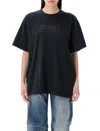 Mm6 Maison Margiela Crew Neck Graphic Print Top With Short Sleeves In Black