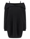 Mm6 Maison Margiela Mm6 By Maison Margiela Off-shoulder Black Sweatshirt Dress With Cozy Hood In Black
