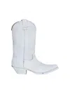 Mm6 Maison Margiela Mm6 By Maison Margiela Pointed Toe Leather Boots With Embroidery And Stacked Cuban Heel In White