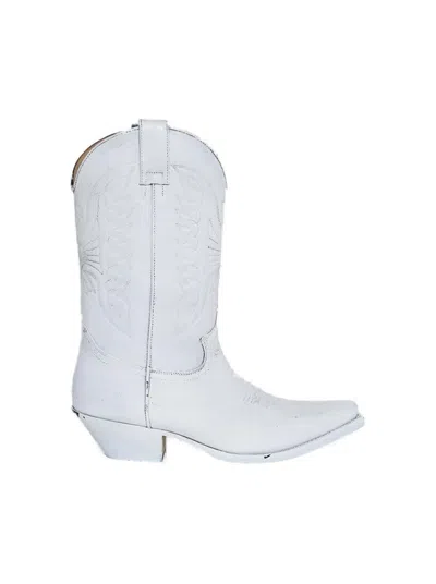 Mm6 Maison Margiela Mm6 By Maison Margiela Pointed Toe Leather Boots With Embroidery And Stacked Cuban Heel In White