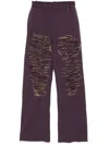 Mm6 Maison Margiela Elasticized Waist Wide Leg Trousers With Distressed Effect In Black