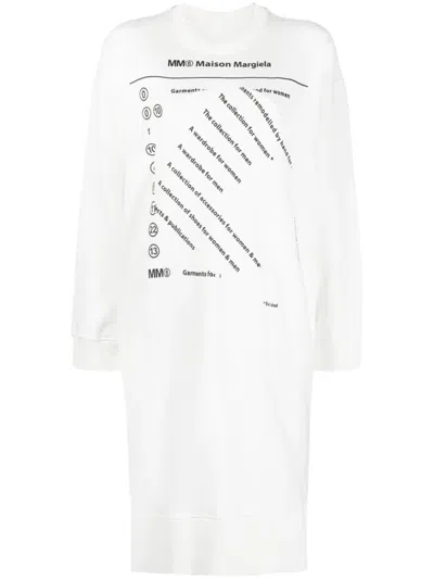 Mm6 Maison Margiela Mm6 By Maison Margiela Relaxed-silhouette White Midi Dress With Graphic Print