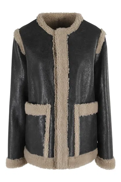 MM6 MAISON MARGIELA MM6 BY MAISON MARGIELA REVERSIBLE BLACK LEATHER AND SHEARLING JACKET