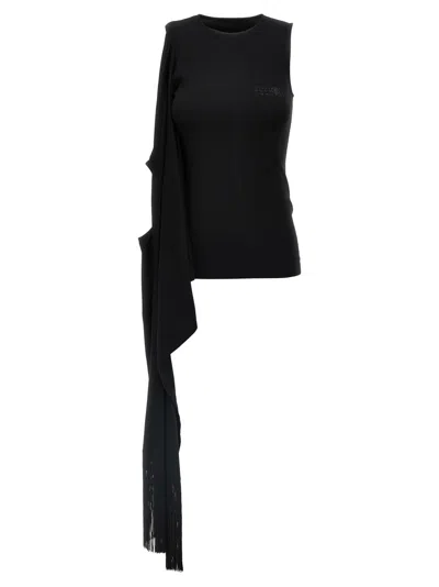 Mm6 Maison Margiela Mm6 By Maison Margiela Ribbed Cotton Jersey Draped Top In Black