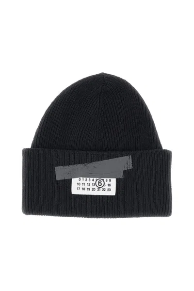 Mm6 Maison Margiela Mm6 By Maison Margiela Ribbed Wool Blend Cap In Black