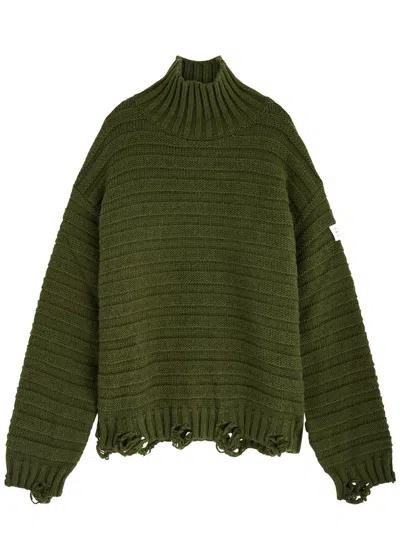 Mm6 Maison Margiela Wool-blend Ribbed Rollneck Jumper In Grün